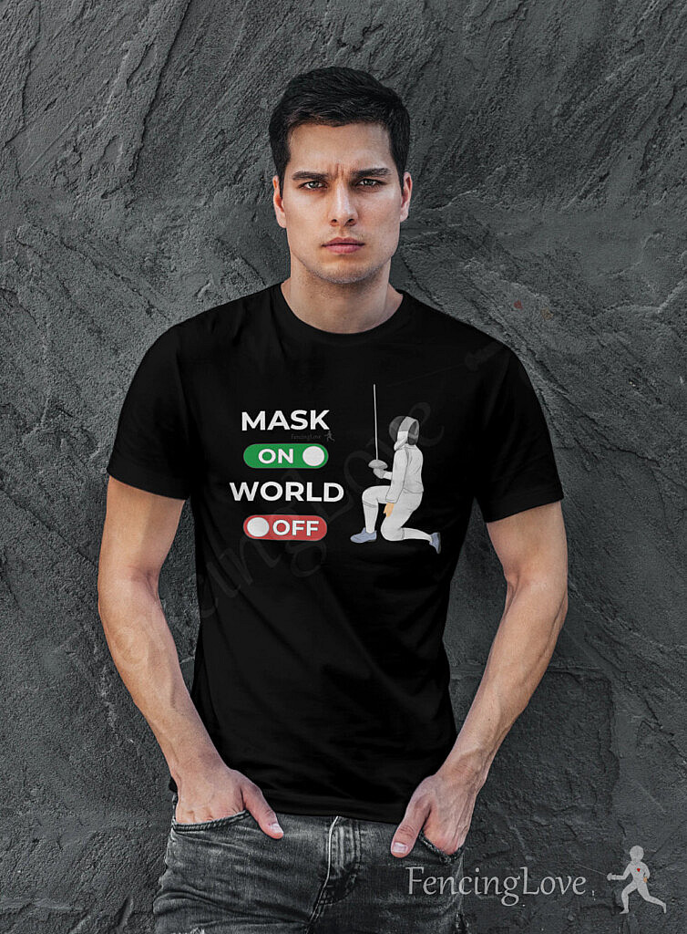 fencer mask on world off tshirt