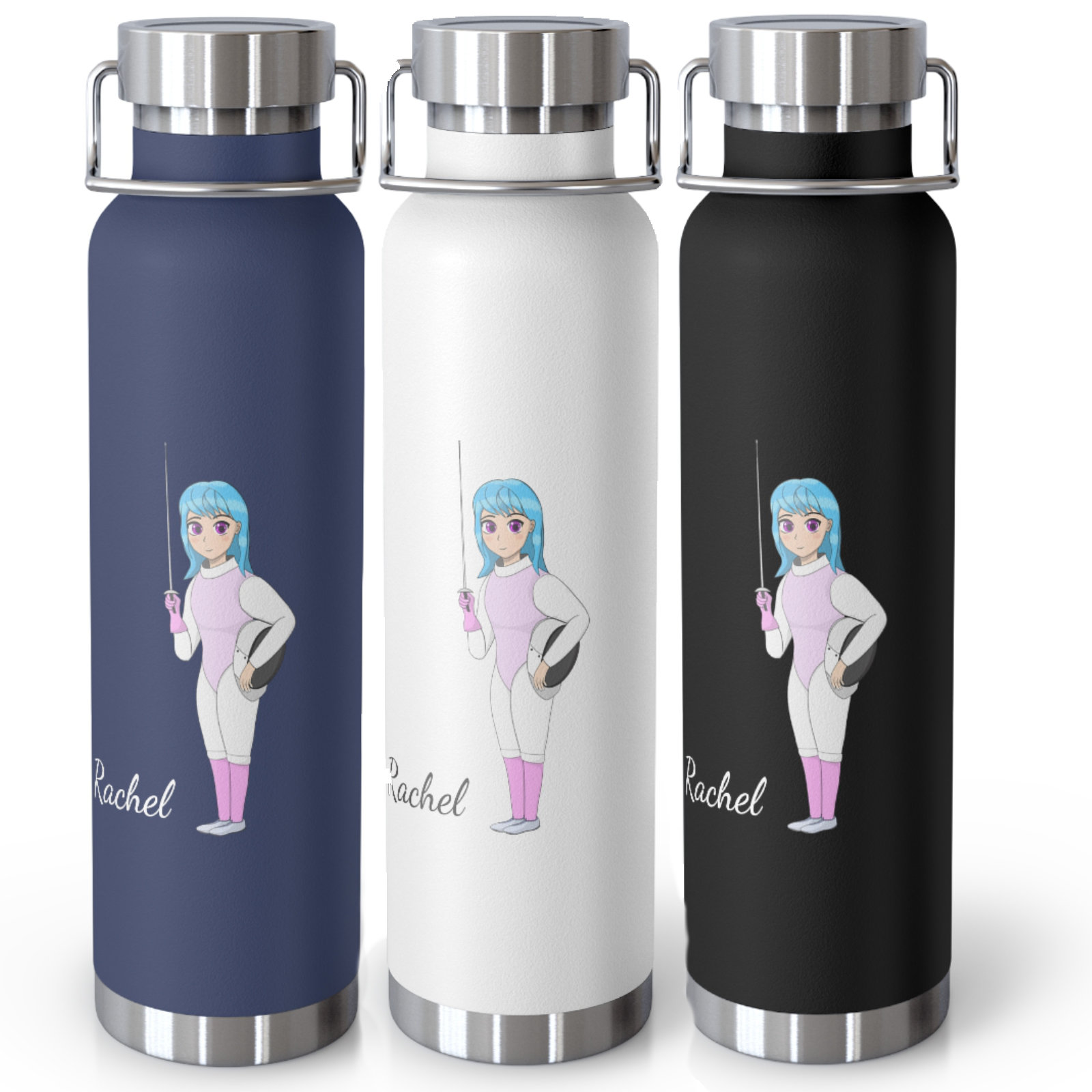 Anime Fencing Girl Water Bottle - Personalized Fencer's Gift