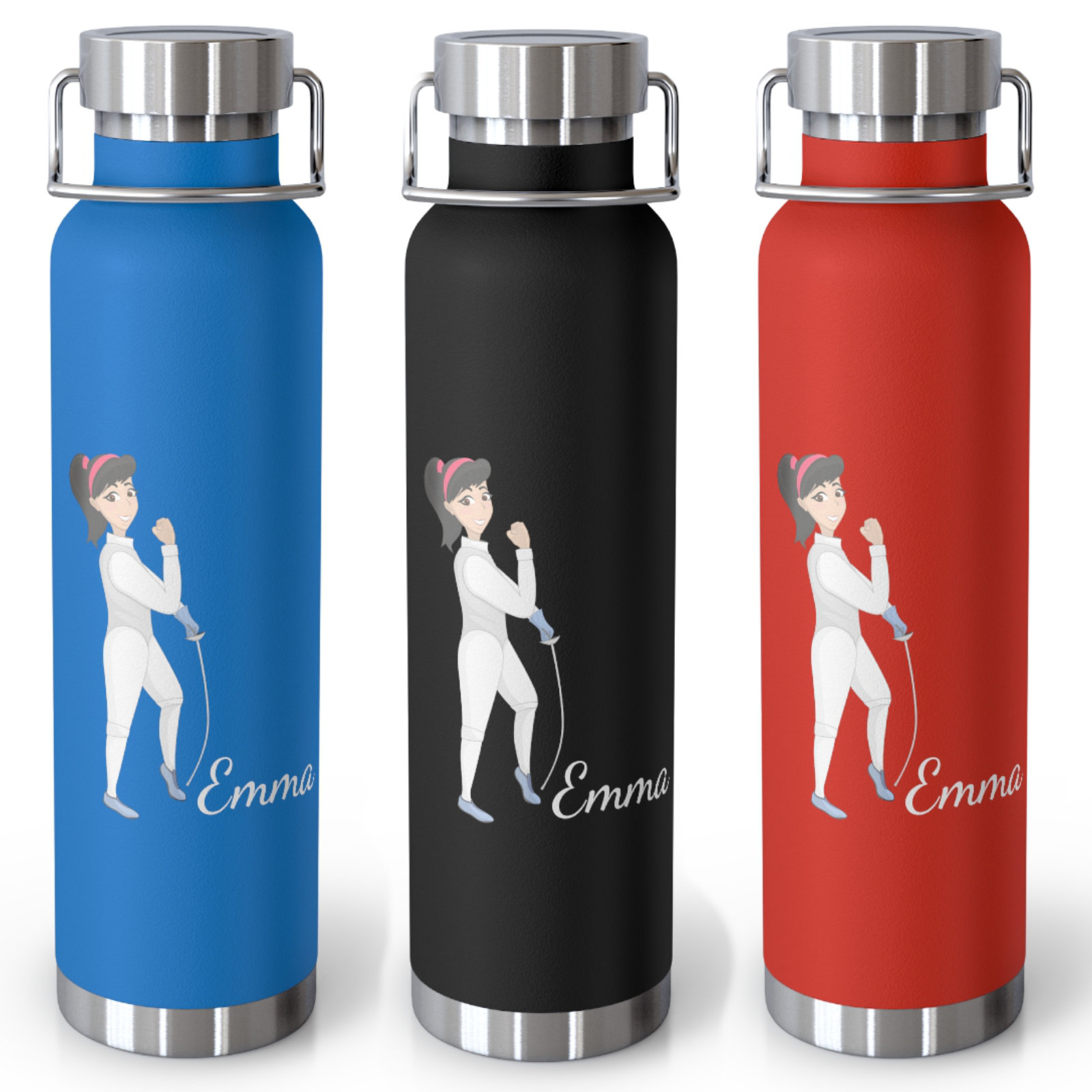 Foil Fencing Girl Water Bottle - Personalized Fencer's Gift