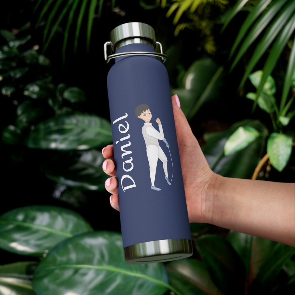 boy fencer water bottle personalized with name